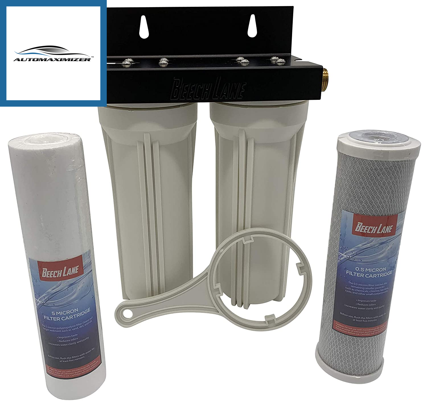 External RV Dual Water Filter System, Leak-Free Brass Fittings, Mounting Bracket and Two Filters Included, Sturdy Construction Is Built to Last