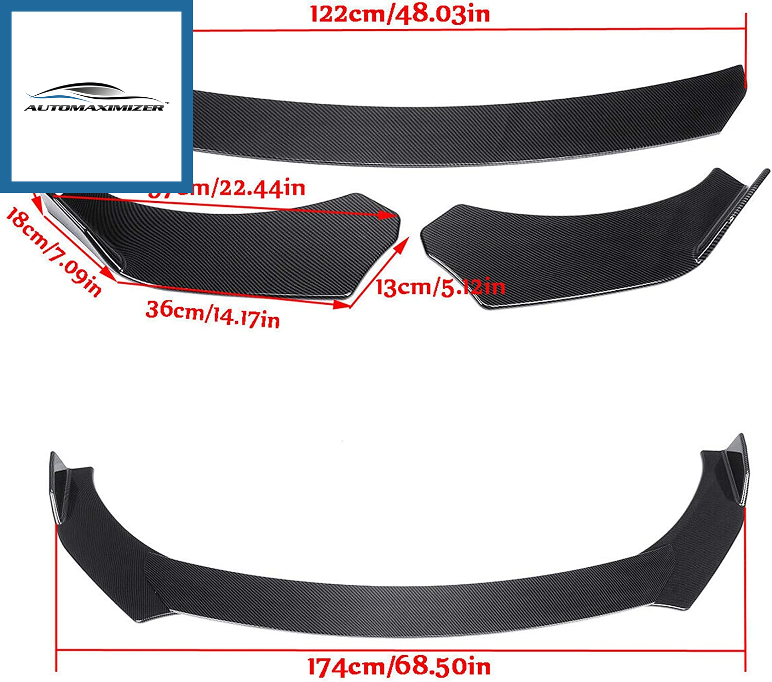 Universal Car Front Bumper Lip Chin Spoiler Splitter Body Kit Carbon Fiber Style