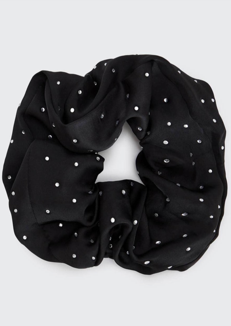 Satin Rhinestone Brunch Scrunchie - Black