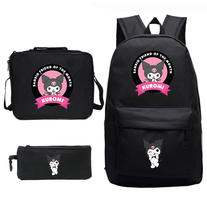 Kuromi Backpack 3 Pieces Print Pattern School Bag Lunchbox Pencil Bag Boys Girls