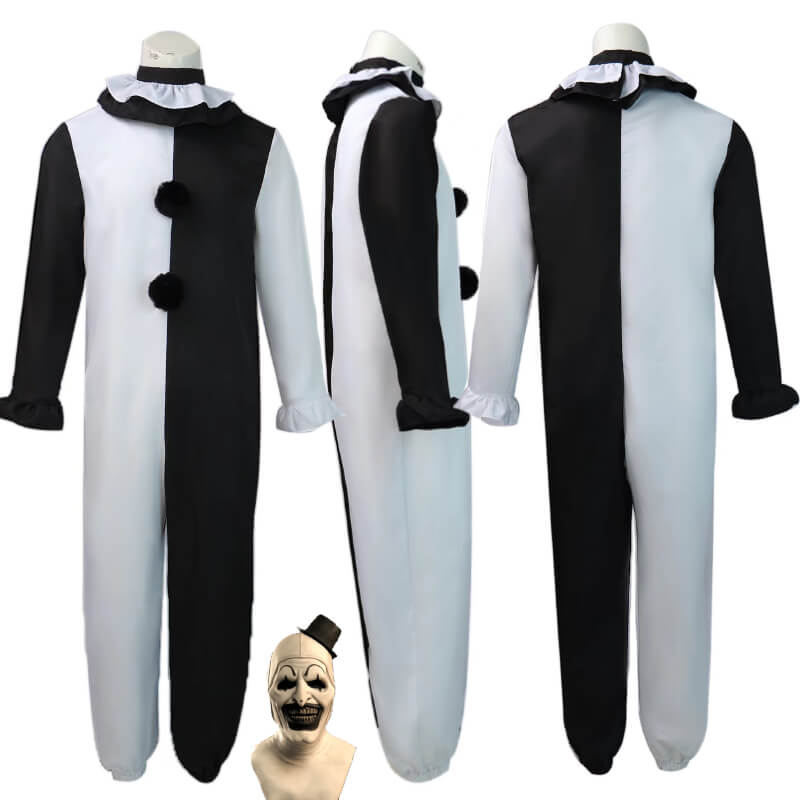 Terrifier 2 Art The Clown Halloween Jumpsuit Cosplay Costume with Halloween Mask