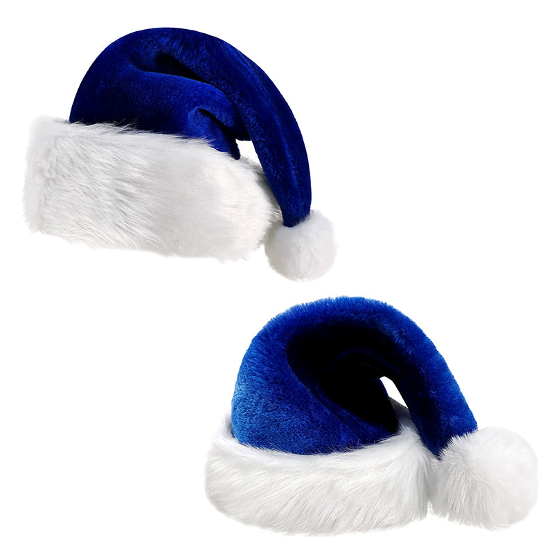 Christmas Hat Santa Hat Blue Velvet Classic Christmas New Year Party Hat(4 pieces)