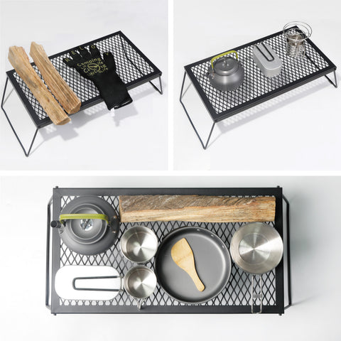 【YOLER公式】焚き火テーブル メッシュテーブル ローテーブル 55×30cm 大型焚き火台 テーブル アウトドア 折りたたみ キャンプ バーベキュー 専用収納袋付 MT307 (MT306の改良版)