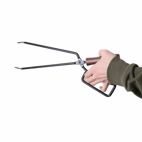 [YOLER Official] Bonfire Tongs, Charcoal Tongs, Firewood Scissors, Wood Handle, Fireplace Tongs, BBQ, Firewood Tongs, Charcoal Scissors, Steel, FPT01A, Cover Included