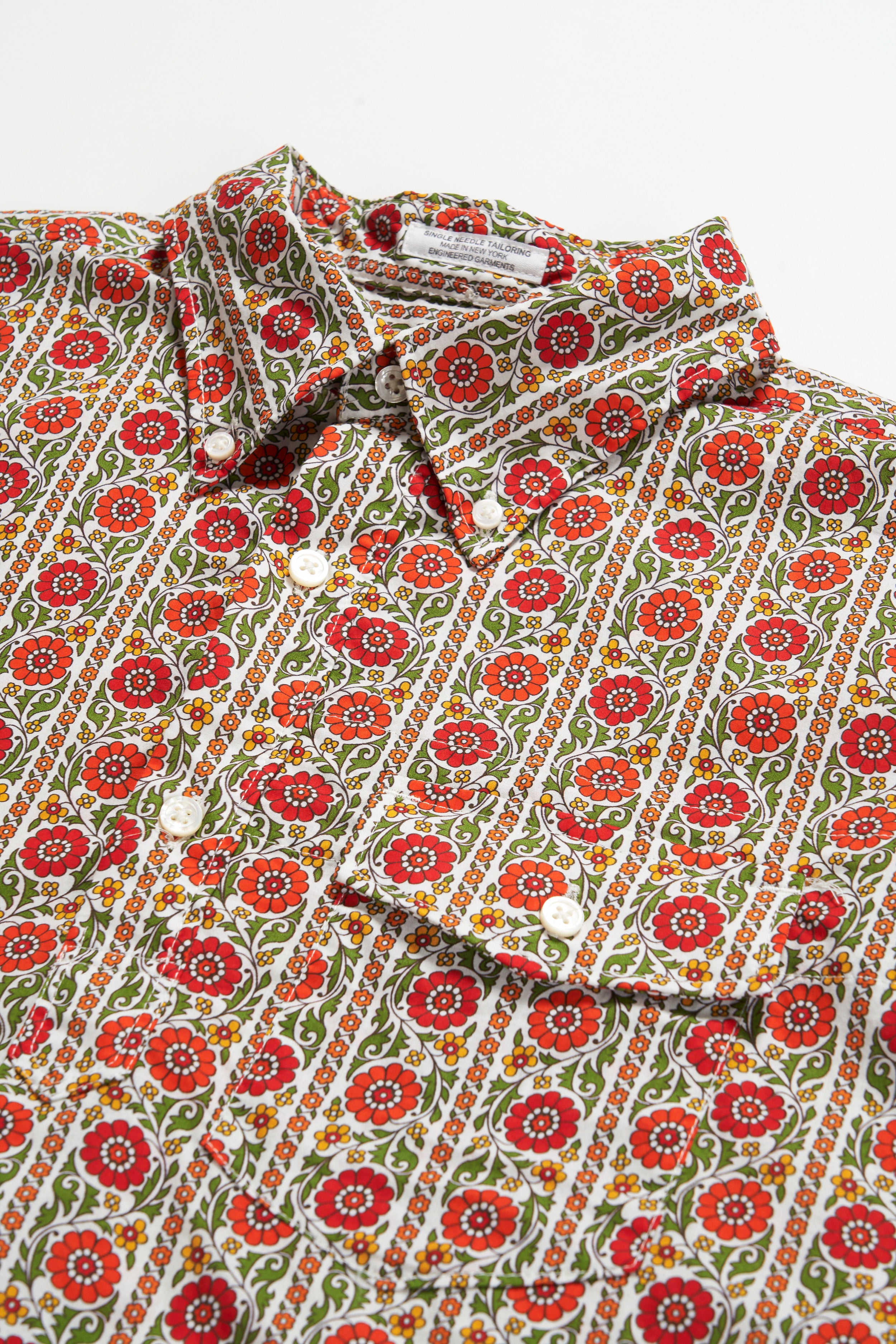 Popover BD Shirt - Orange / Green Cotton Floral Lawn