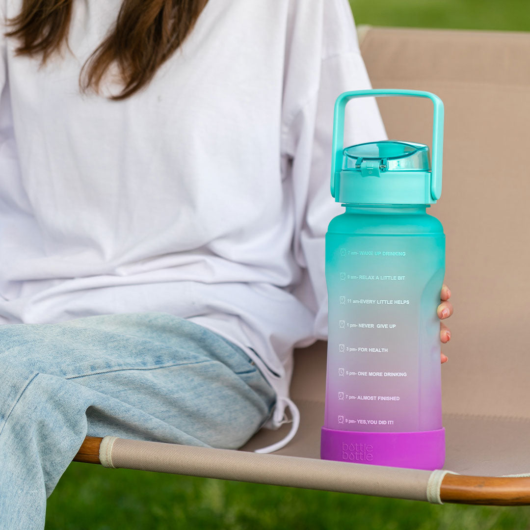 Large Half Gallon/Motivational Water Bottle with 64oz A3-Green/Purple Gradient