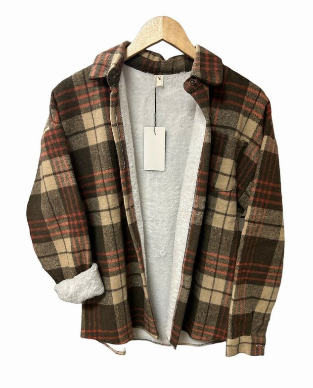 Brown White Red Plaid flannel soft lined Shacket Fall Jacket NEW ~ Adult sizes