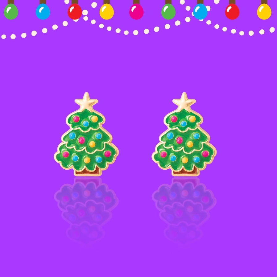 Girl Nation Happy Christmas Tree Pierced Earrings NEW