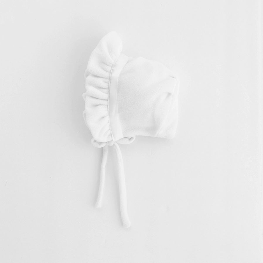 Girls White Ribbon Fleece Bonnet 6-12 months NEW