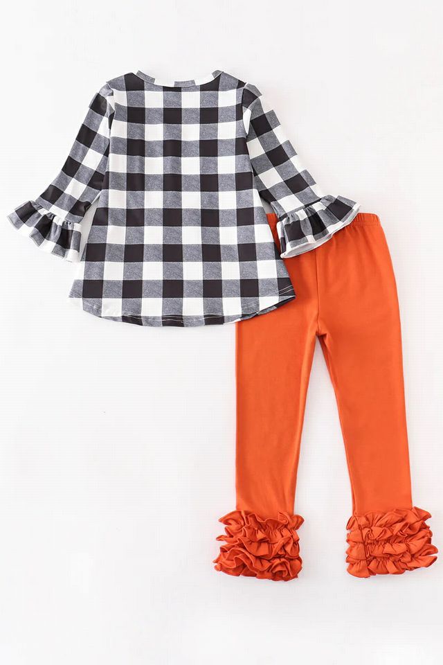 Fall Plaid Pumpkin Triple Ruffle Leggings Outfit sz 2 NEW!