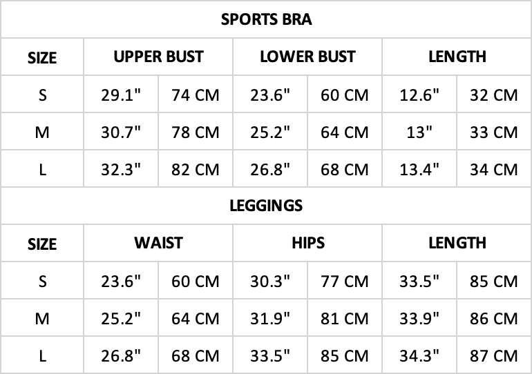 Hummingbird Candy Scrunch Seamless Sports Set Size Chart