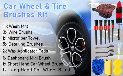 20Pcs Car Detailing Brush Set, Car Wheel Tire Brush Set, Car Detailing Kit  with 17 Rim Wheel Brush, Tire Brush, Car Cleaning Kit for Cleaning Wheels
