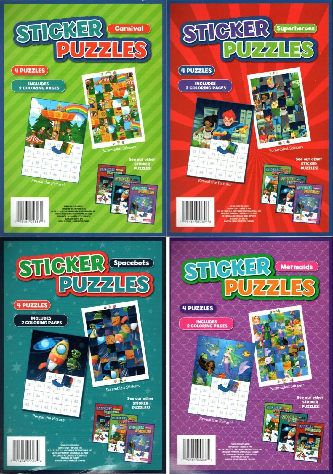 Activity Books: Sticker Puzzles - Mermaids, Space-Bots, Superheroes, Carnival