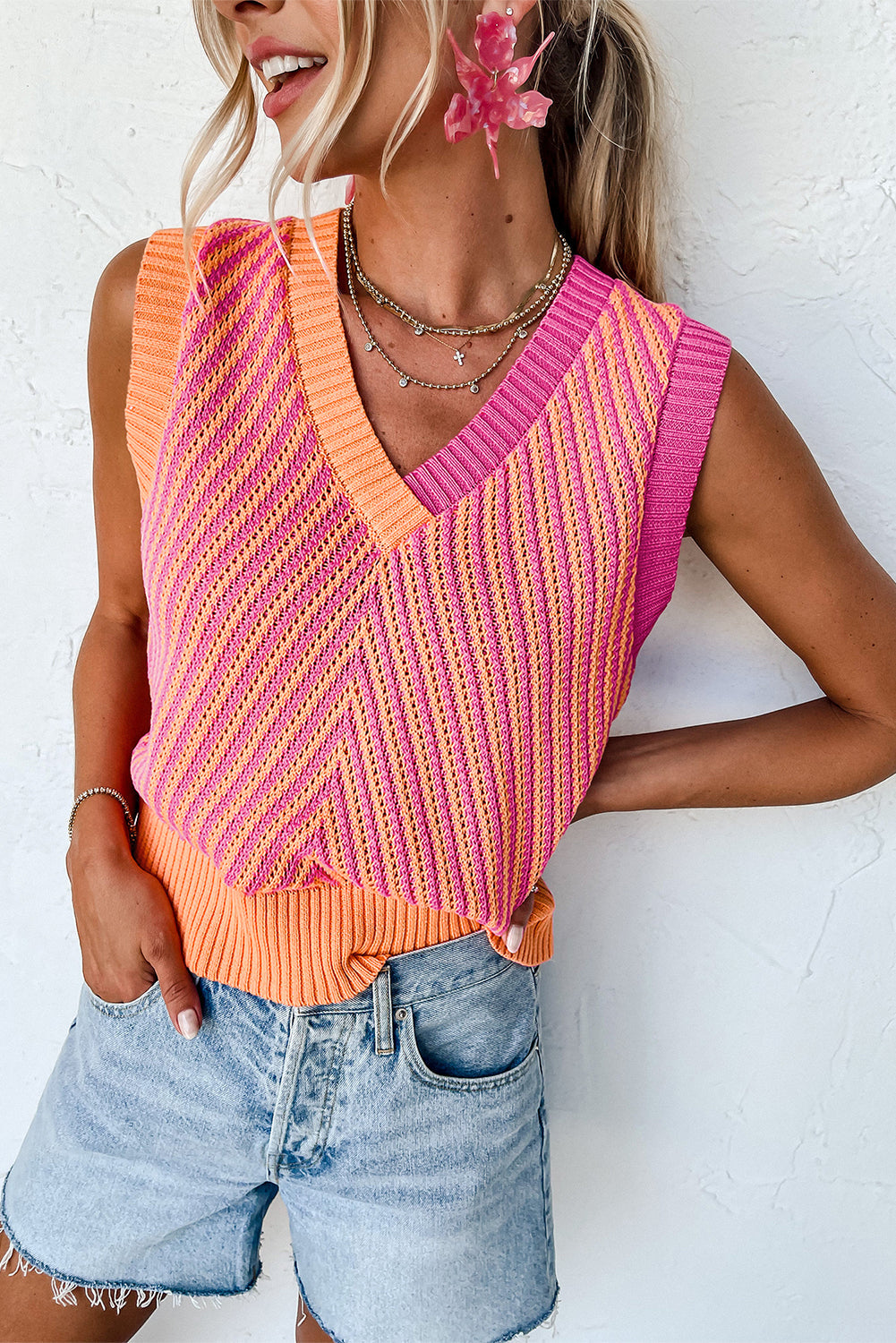 Pink and Orange Chevron Tank Sweater-PLUS SIZES