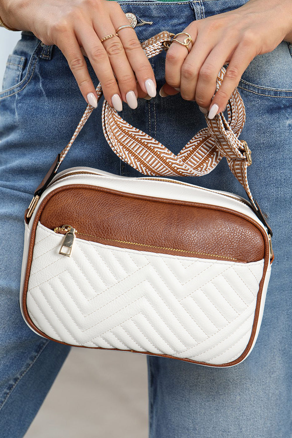 White Quilted Crossbody Shoulder Bag