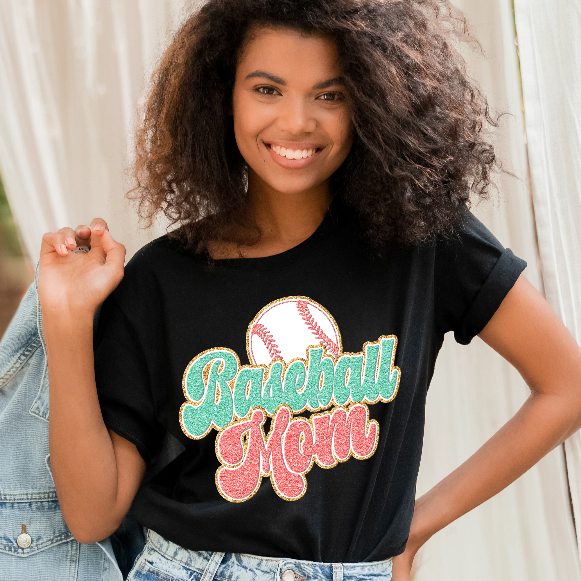 Baseball Mom- Faux Chenille Graphic Tee