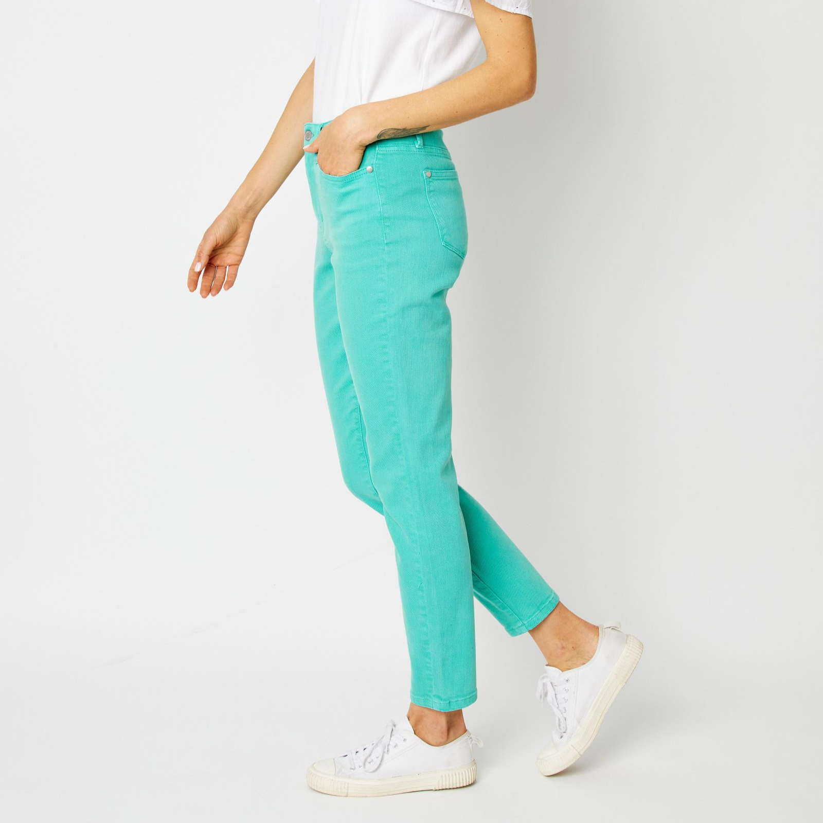 High Waisted Garment Dyed Slim Jeans