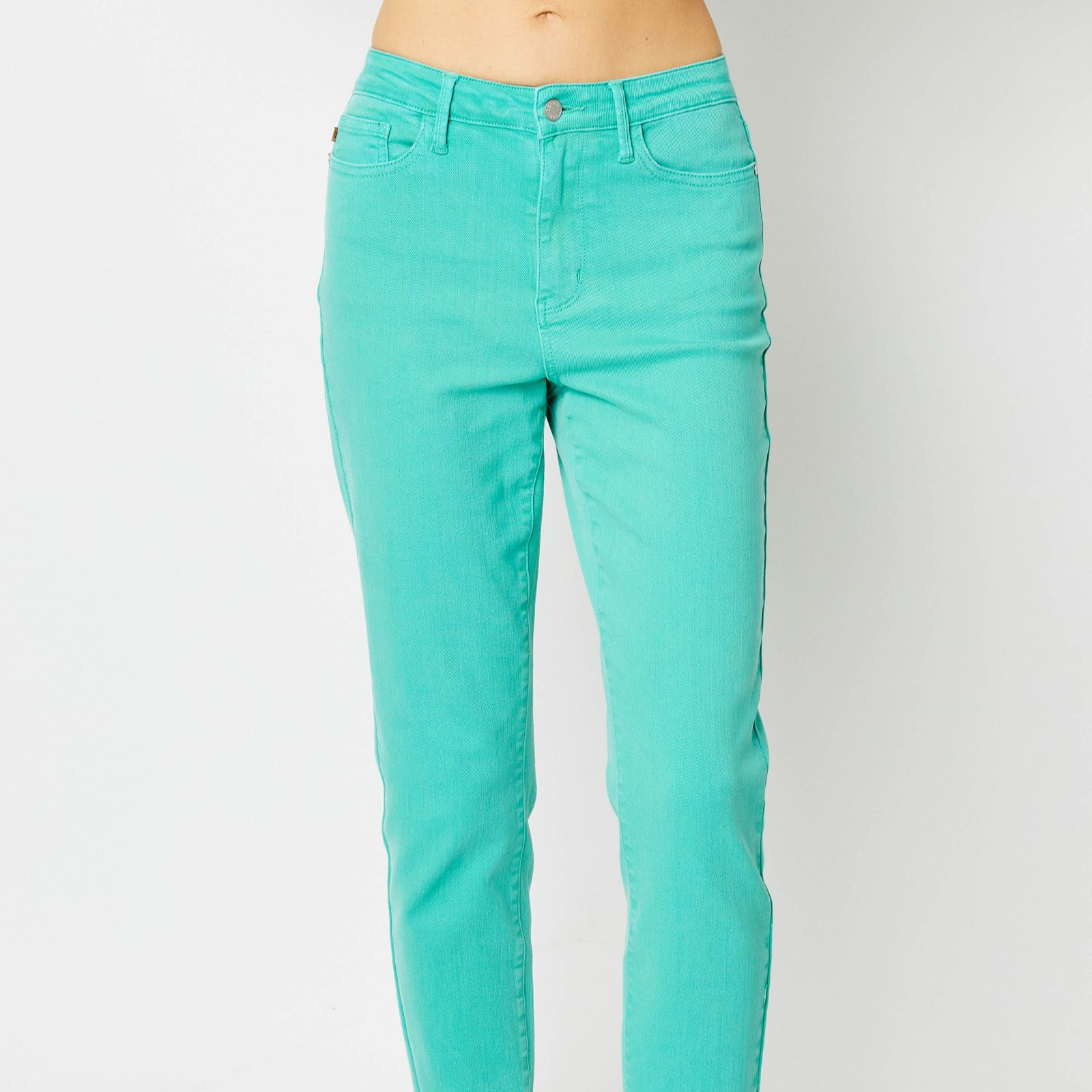 High Waisted Garment Dyed Slim Jeans