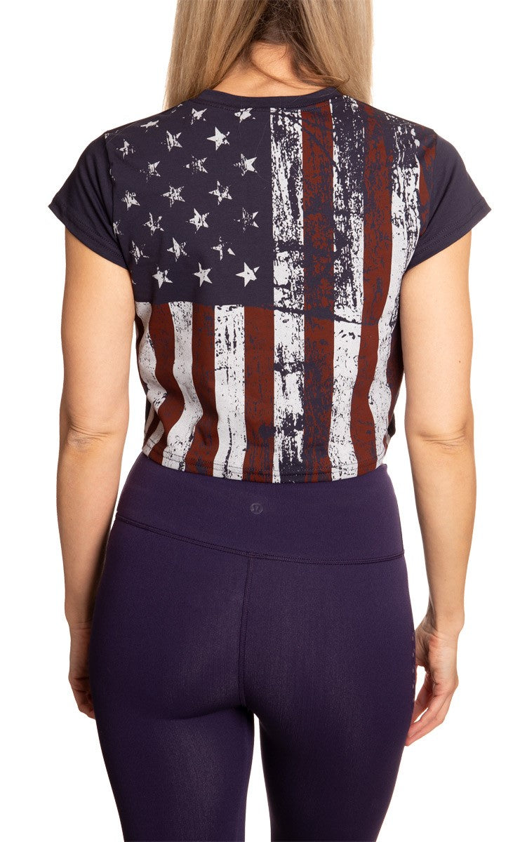 USA Distressed American Flag Crop Top for Women