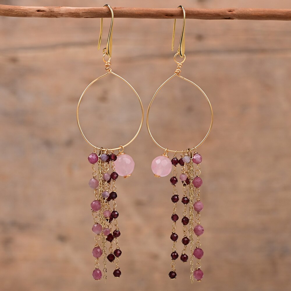 Chic Chain Tassel Rose Quartz Earrings