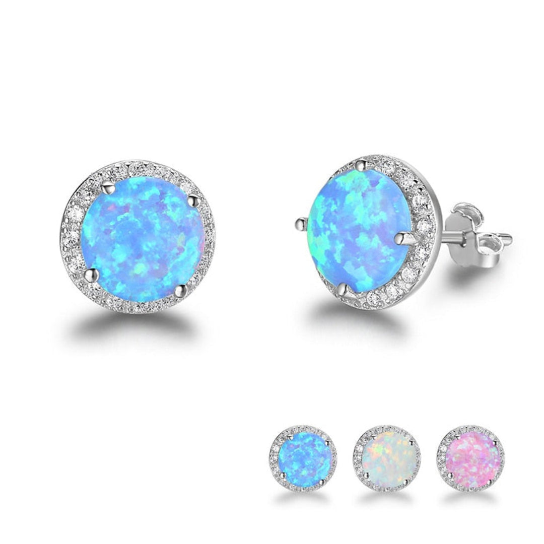 Elegant Circular Fire Opal Stud Earrings