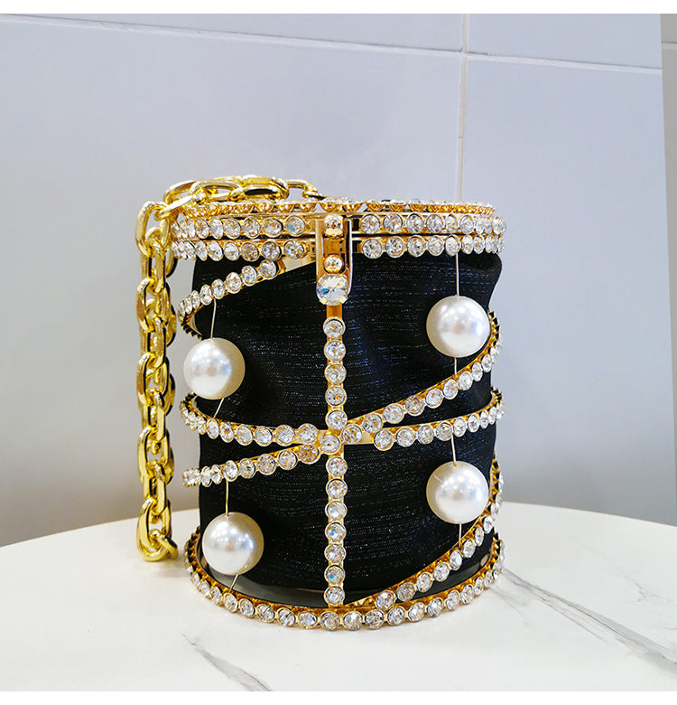 black rhinestone cage clutch