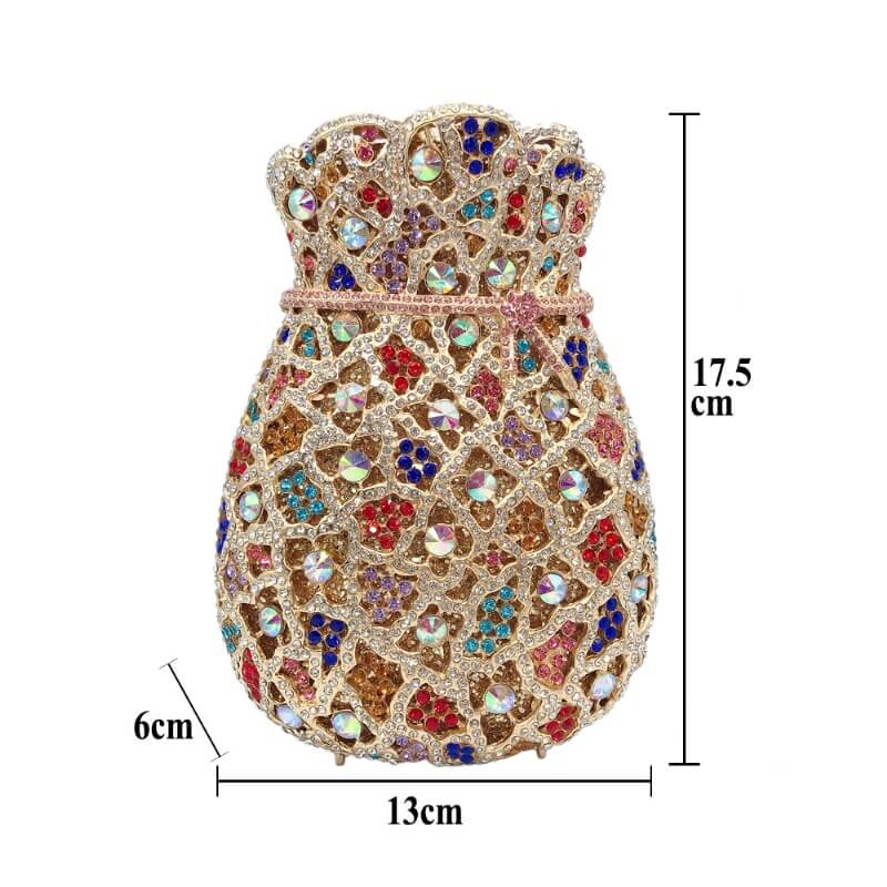 multicolor bundle mouth purse studded diamond clutch