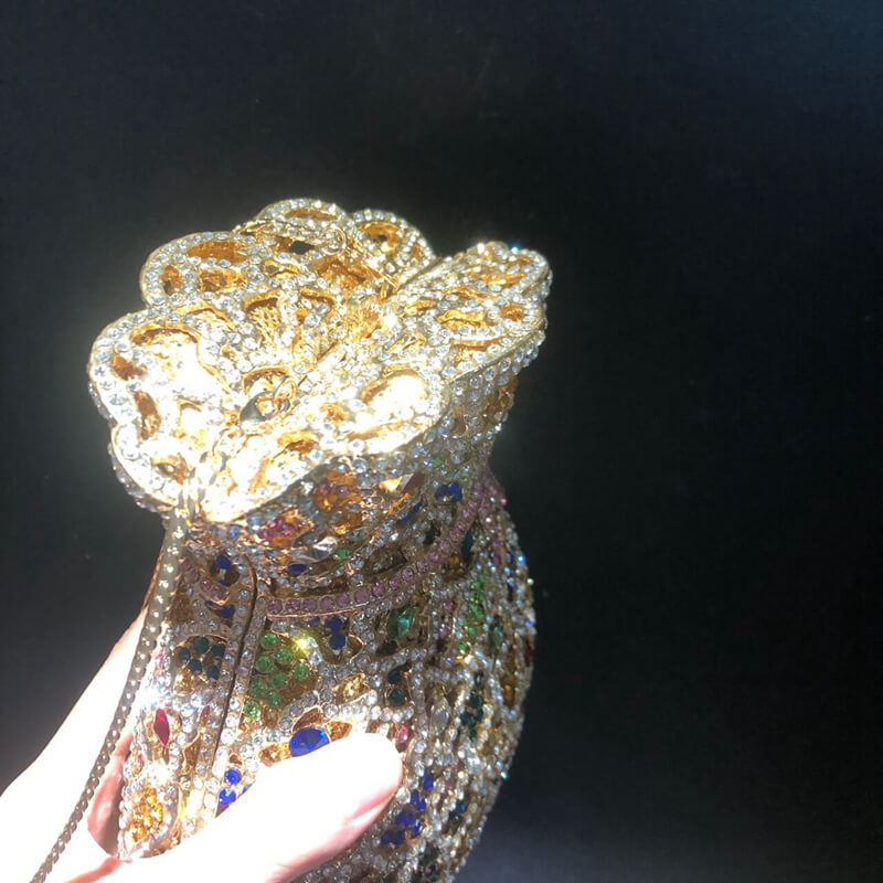 Multicolor Bundle Mouth Shape Purse Diamond Studded Clutch