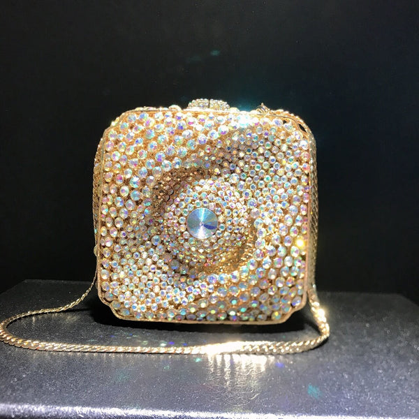 gold AB mini box crystal clutch