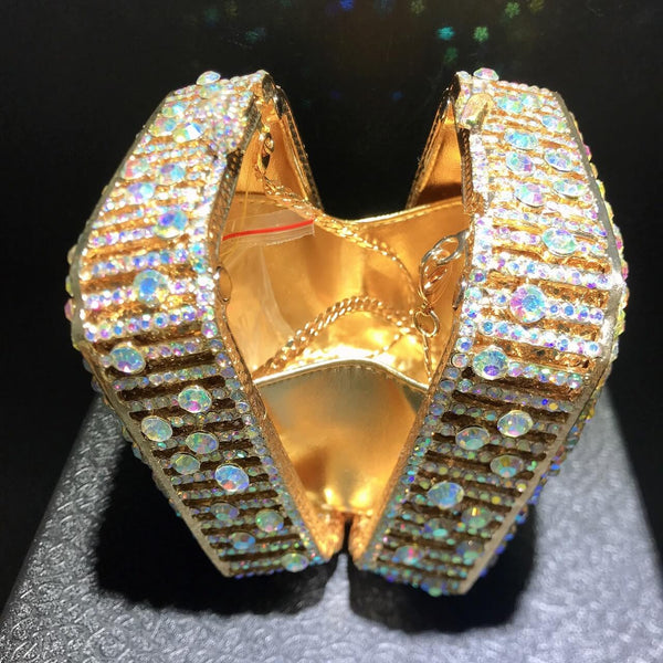 gold AB mini box crystal purse clutch