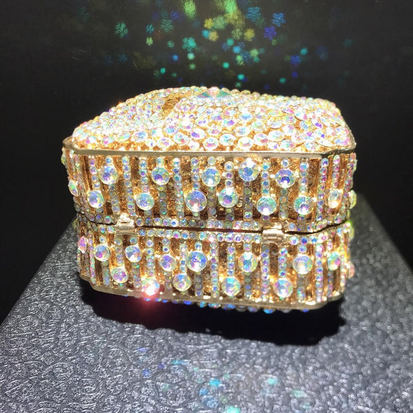 double sided mini box crystal clutch bag