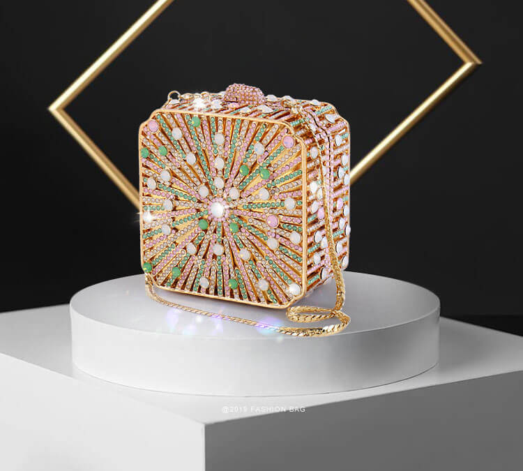 best opal stone crystal diamond mini box clutch bag 2022