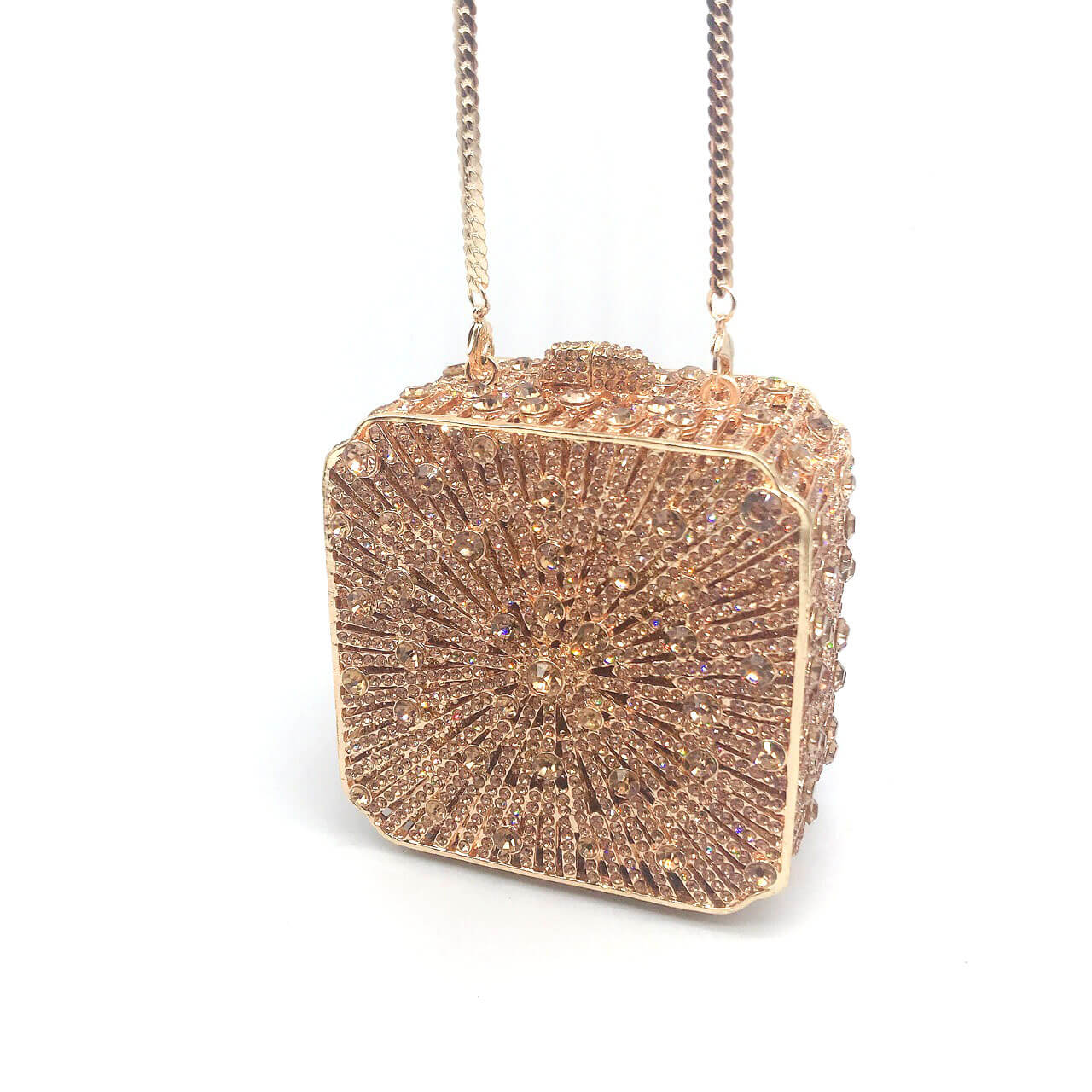 gold mini box clutch bag with snake chain