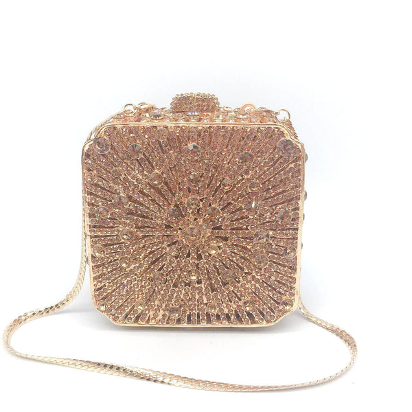 gold mini box clutch bag with snake chain