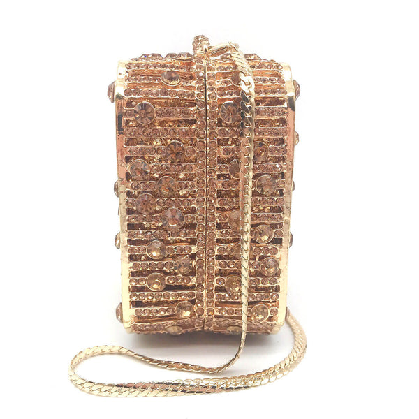 gold mini box clutch bag with snake chain