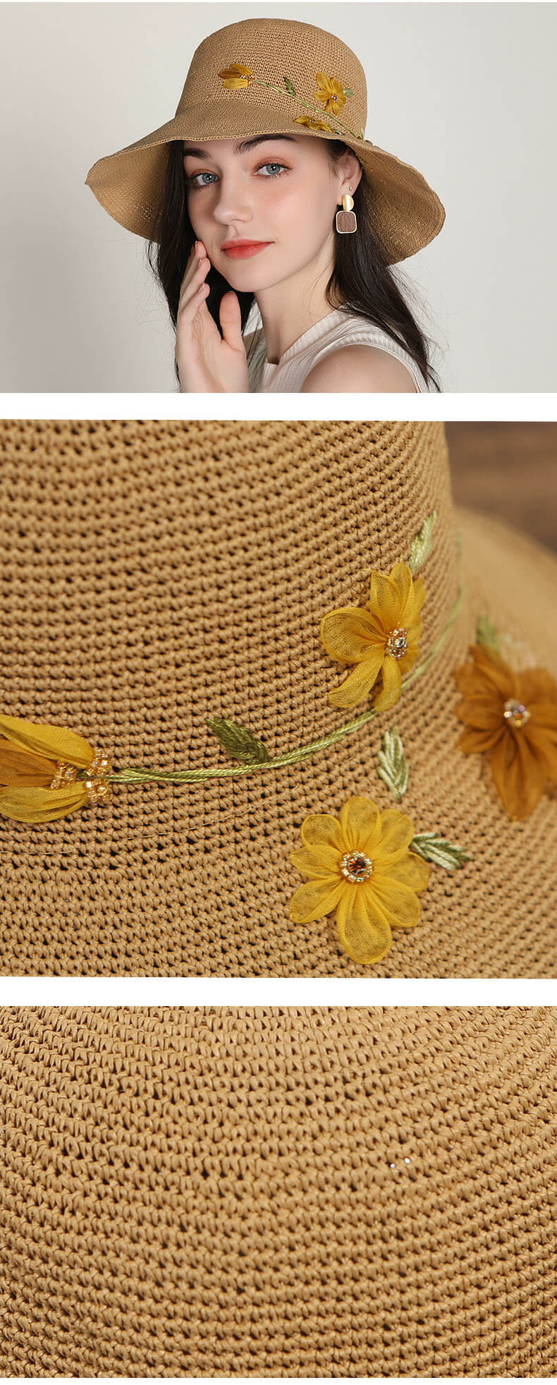 waamii silk embroidered floral straw hat