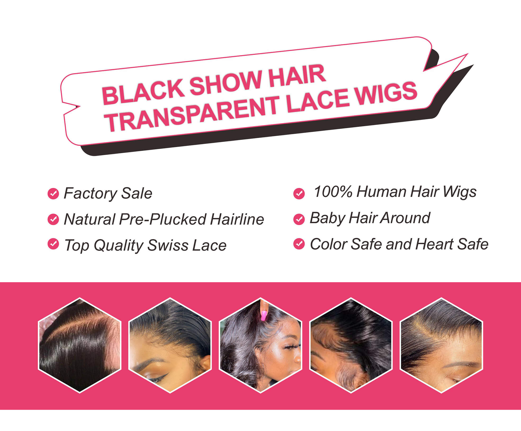 Black Show Hair transparent lace closure wig