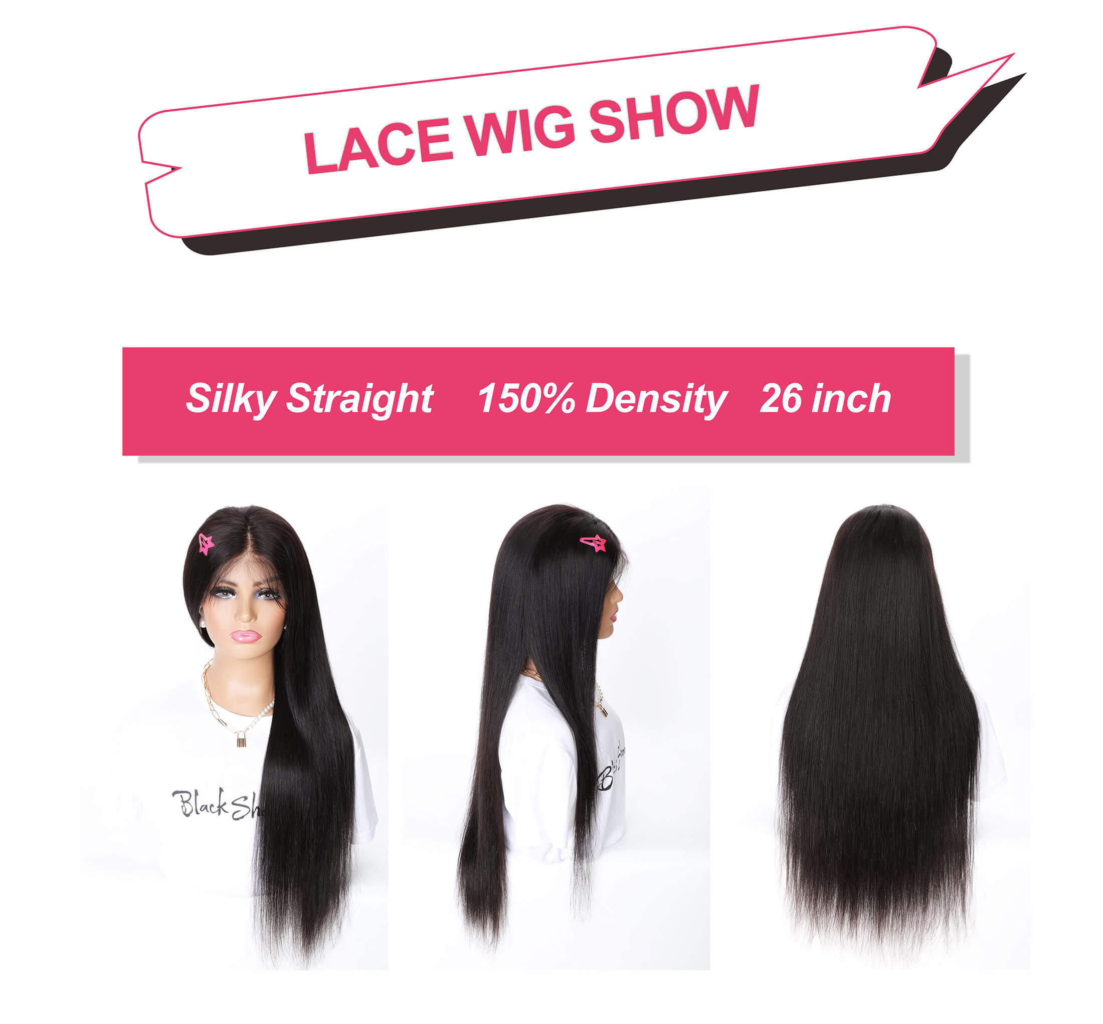 Black Show Hair straight hair transparent lace 13*6 lace front wig