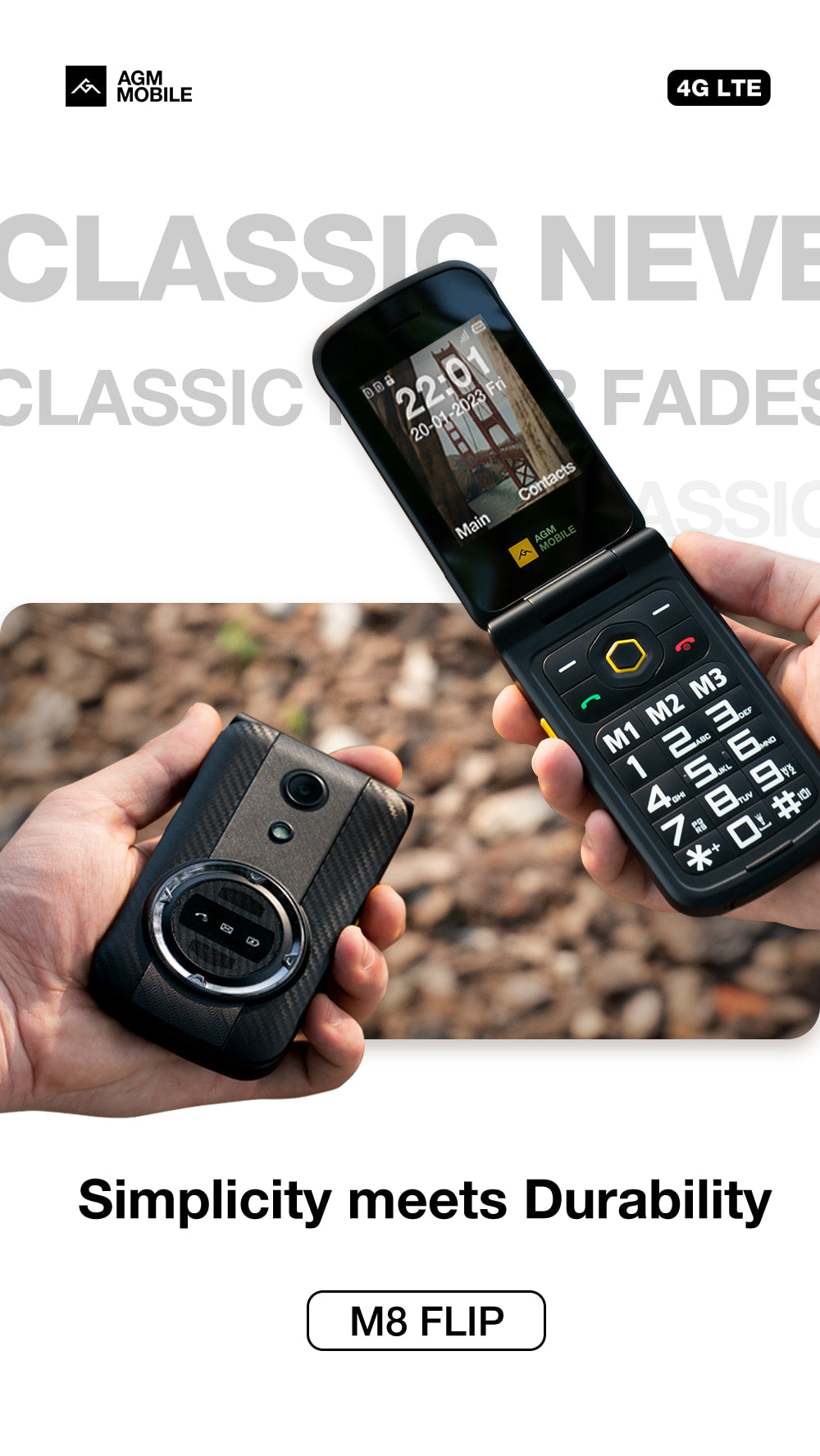 AGM M8 FLIP | 4G Rugged Flip Phone | SOS Side Key | One Click Call |  Powerful Speaker | Big Battery | US Warehouse
