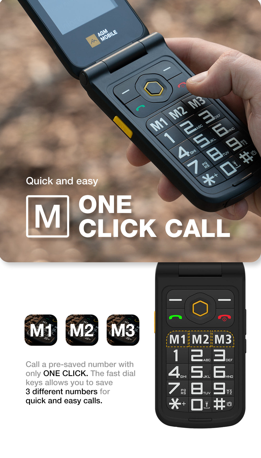 AGM M8 FLIP | 4G Rugged Flip Phone | SOS Side Key | One Click Call |  Powerful Speaker | Big Battery | US Warehouse
