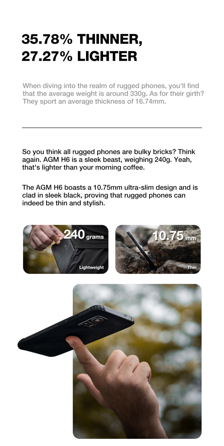 AGM H6 Ultradünn Robust Smartphone Handy Ohne Vertrag Handy 16GB+