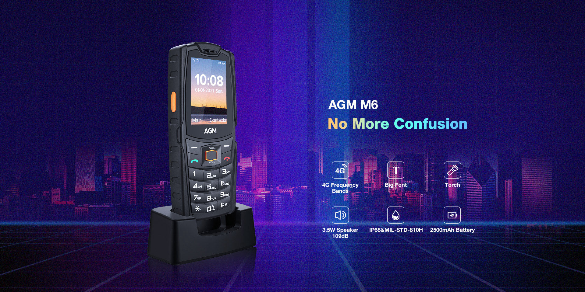 AGM M6 4G Unlocked Rugged Feature Phone Large Button Large Icon Basic Cell  Phone
