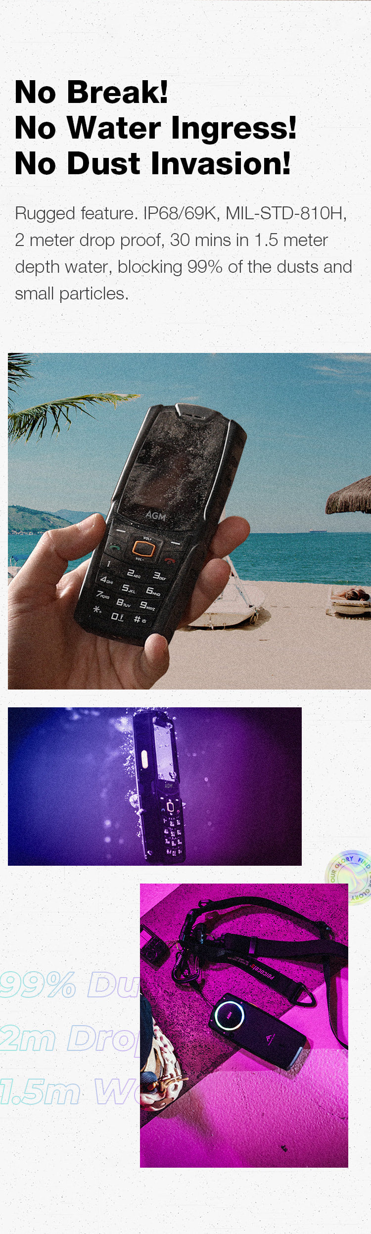 Agm M6 4g Unlocked Rugged Feature Phone 2.4 Screen 48mb + 128mb 2500mah  Battery