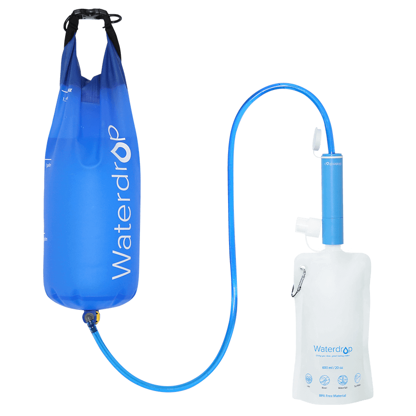 Waterdrop Portable Water Filter Straw with Collapsible Water Pouch and Gravity Water Bag