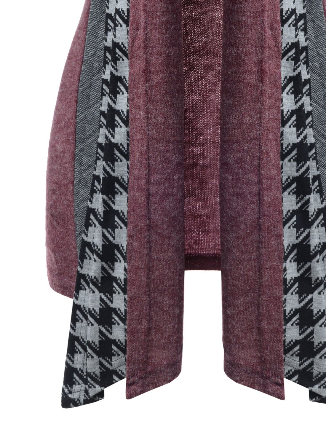 Burgundy Red Houndstooth Shawl Collar Knitted Open Cardigans