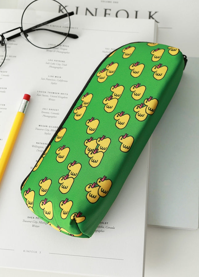 Green Yellow Duck Graphic Pencil Cases Stationery Zipper School 19cm Office Cosmetics Pouches Artists Designer Prints Gifts Bags Purses Students Girls Erasers