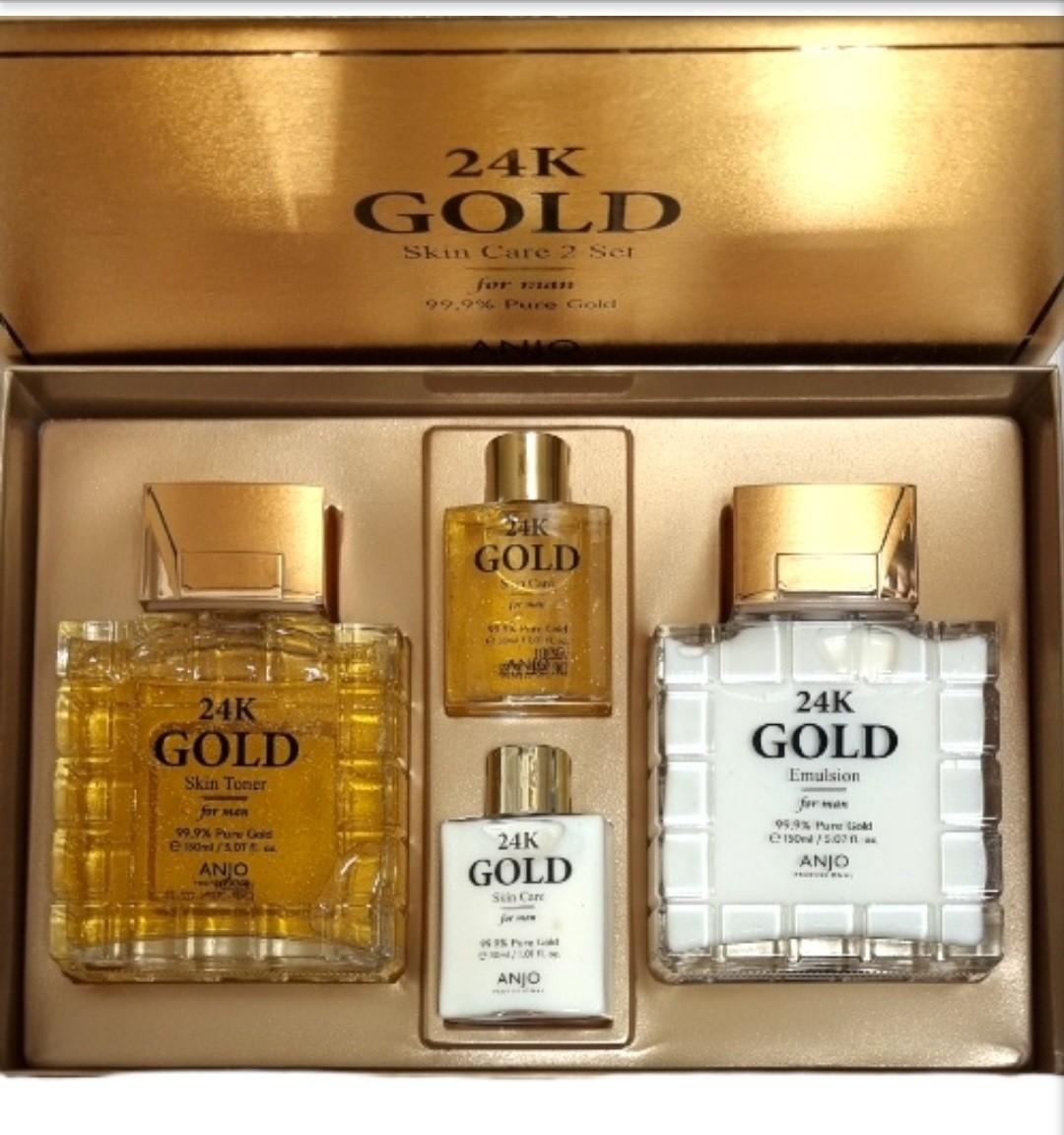 ANJO Professional 24k Gold Skincare Set For Men Anti Wrinkles Moisture Homme Cosmetics