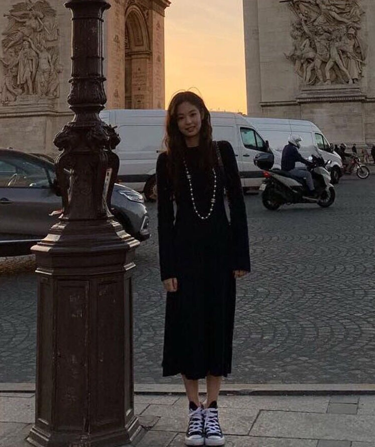 Black Chic Sweaters Dresses Blackpink Jennie Jenny Style Long Outfits Kpop Fashion Clothes Wedding Dinner Dating Party Clubber