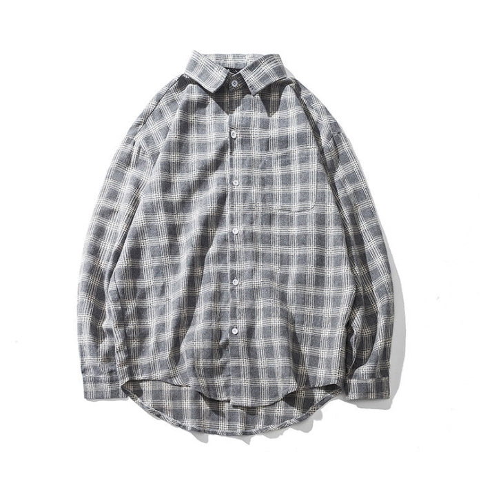 Gray Plaids Checkered Button Front Casual Shirts Mens Long Sleeved Tops