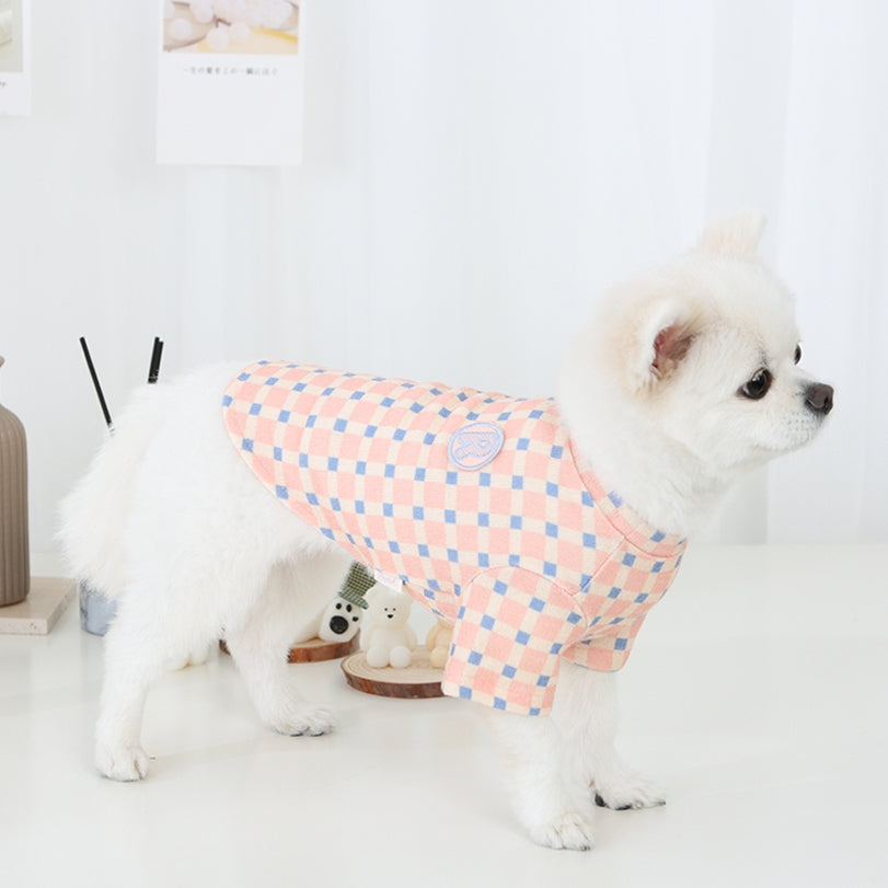 R logo Dogs Clothes Checked patterned Casual Cute Comfortable Clothing Sweaters Korean Designers Apparel Outfits Pastel Colours Pets Knit Banding